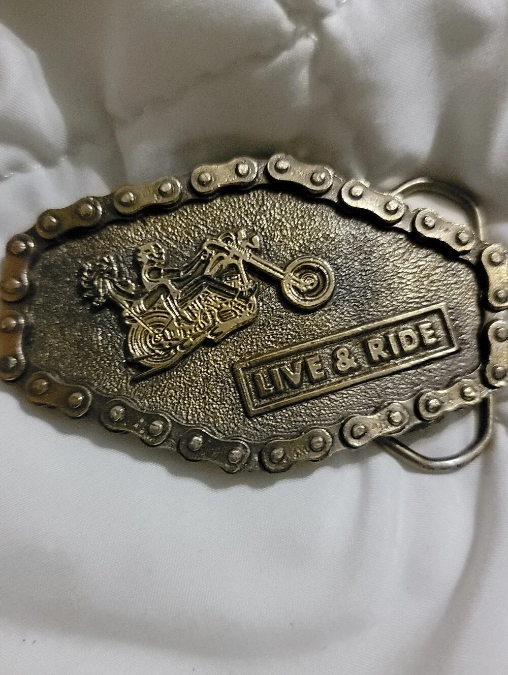 Live & Ride motorcycle biker belt buckle Bronze Vintage